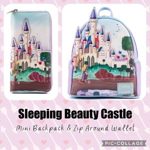 LOUNGEFLY Sleeping Beauty Castle Mini Backpack & Zip Around Wallet